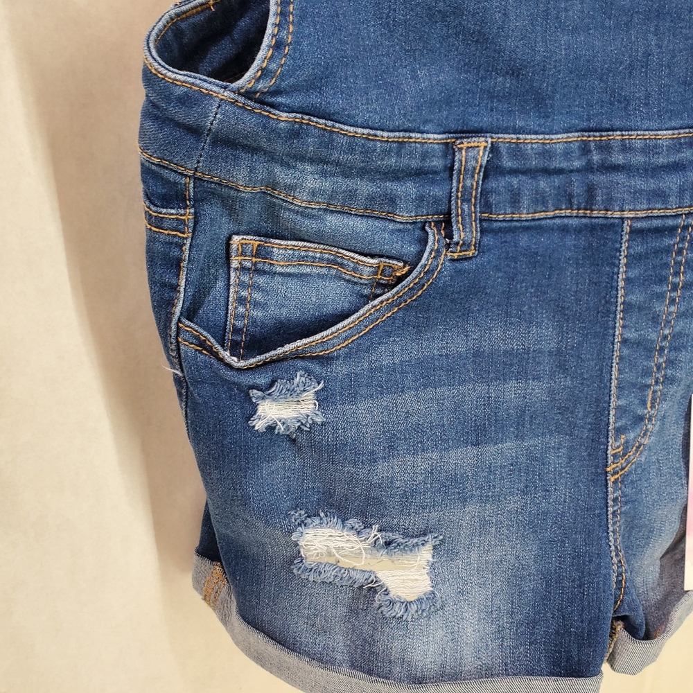NWT Wax Jean Distressed Overall Cuffed Shorts Shortalls Size Small Blue Denim - Picture 6 of 13